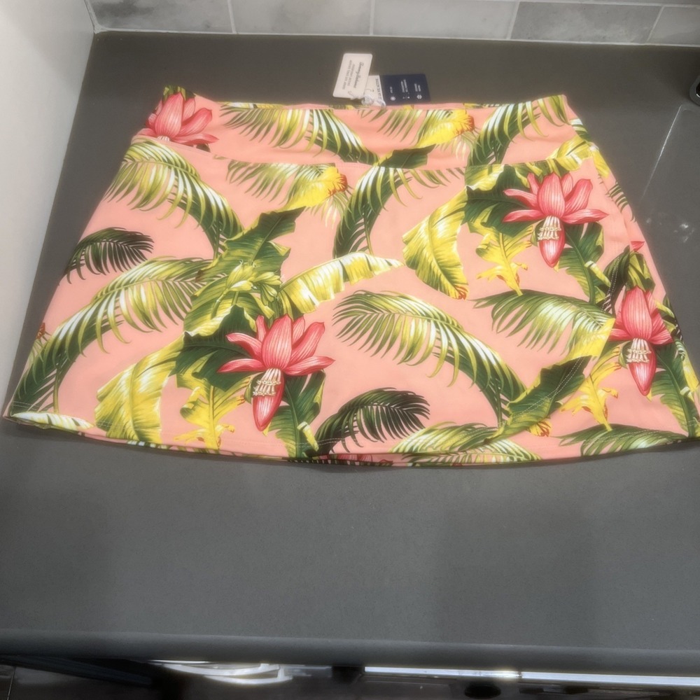 NEW-Tommy Bahama~LARGE~Everyday Active Skort Pink Tropical Palm Floral UPF 50